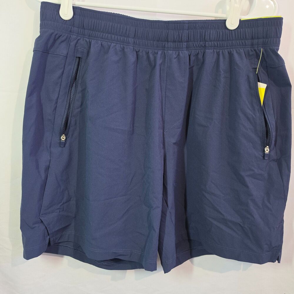NWT All in Motion Woven Shorts 7" Inseam Unlined Navy Blue Zip Pocket Mens M